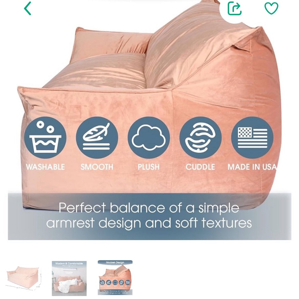 Plush Velvet Bean Bag Chair - pink/peach color